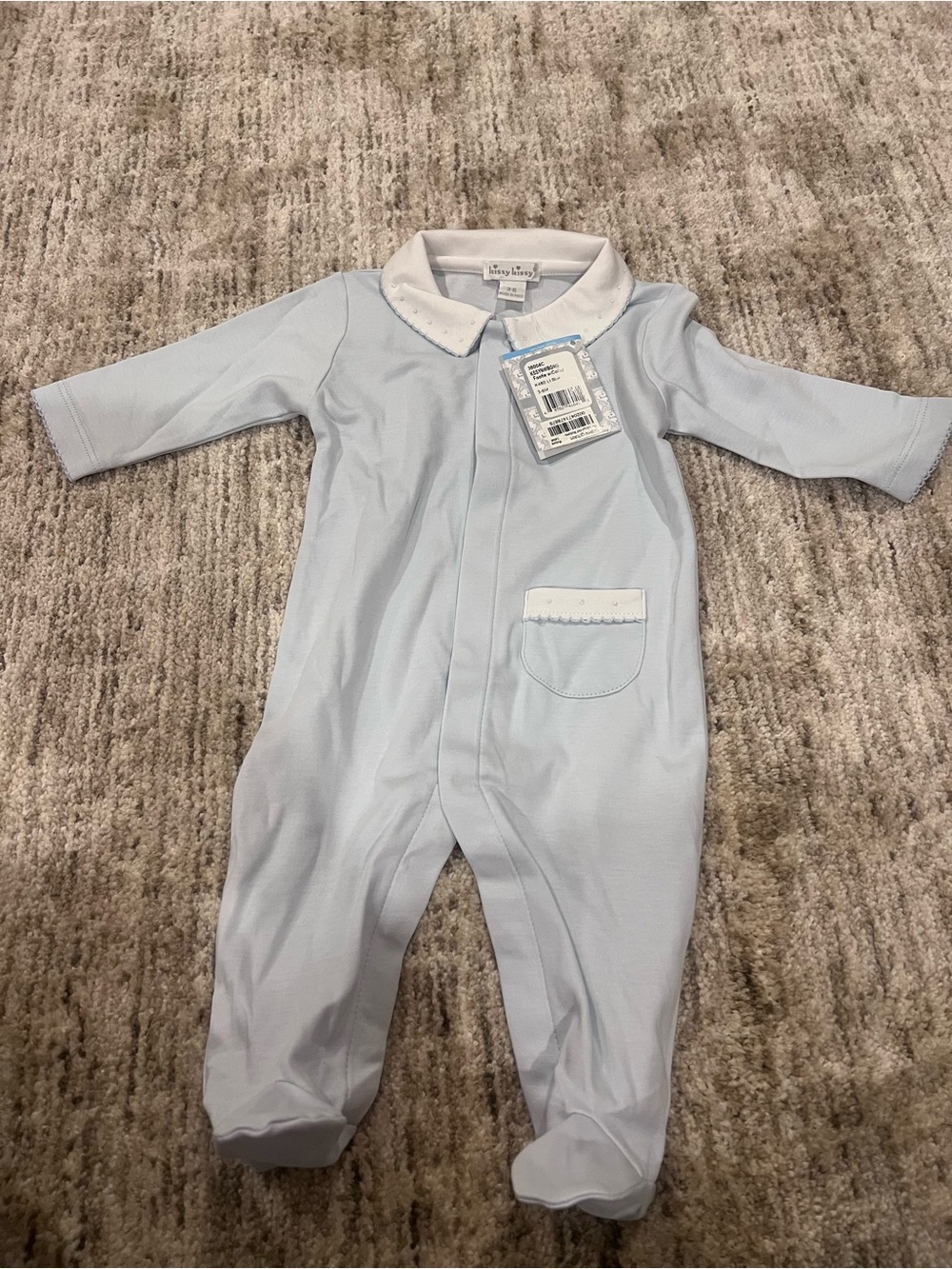 Kissy Kissy Pale Blue Footed One-Piece with White Collar